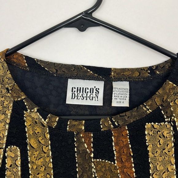 Chico’s long sleeve blouse black with gold metallic detail lace 2 - Picture 3 of 8